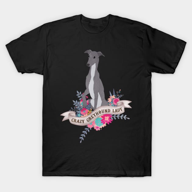 Crazy Greyhound Lady T-Shirt by Psitta